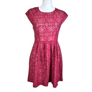 Forever 21 Dress Contemporary Women Medium Red White Lined Lace Coquette Zip Up